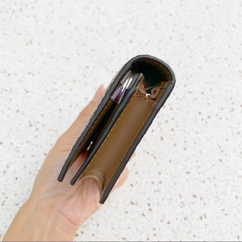 NWT Authentic Gucci Leather Flap Cover Mini Wallet​ Mocha